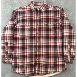 Red Head‎ Brand Co Sherpa Lined Flannel Shirt Jacket Large Red Gray Plaid